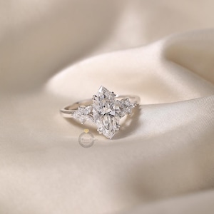 2 CT Marquise Cut Engagement Ring with Side Accent Stones | Stunning Bridal Ring | Perfect Proposal Ring | Elegant Wedding Jewelry