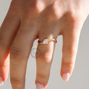 0.5 CT Marquise Cut Moissanite Diamond Ring | Semi Bezel Setting on Sweeping 18K Yellow Gold Wave | Soft Curved Band Bridal Jewelry