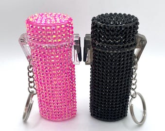 Porte-clés étui à briquet ébloui | Support bling bling en cristal rechargeable | Accessoire scintillant strass personnalisé | Cadeau pour elle