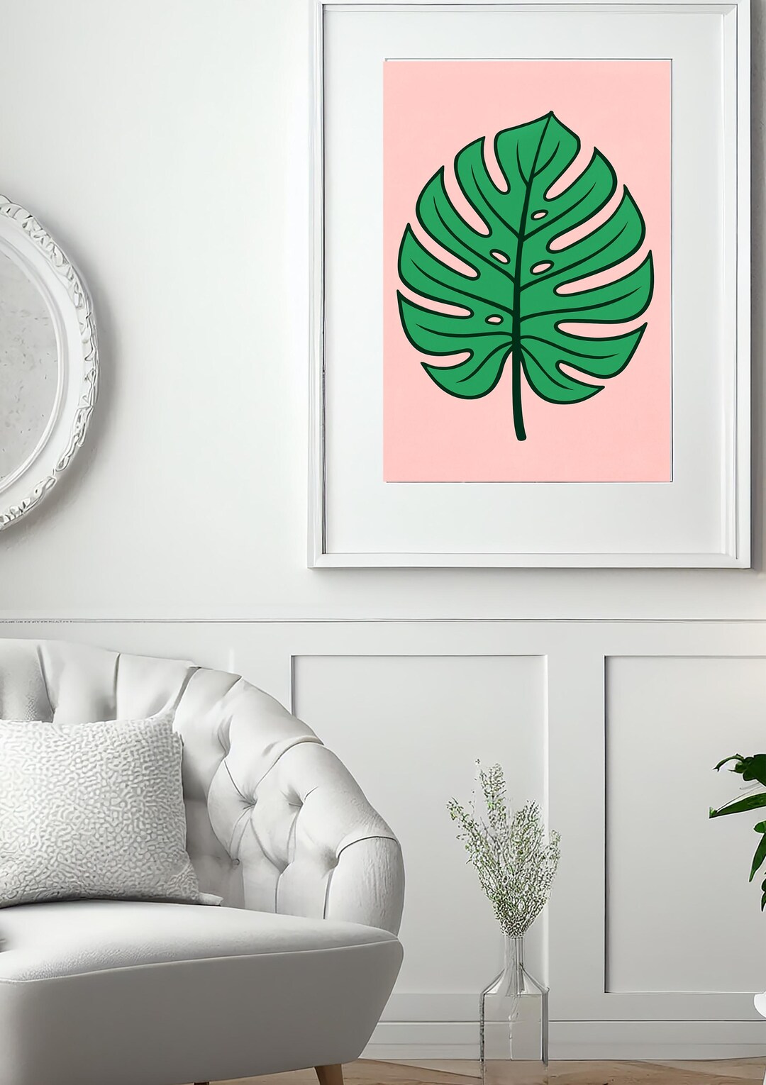 Pastel Pink Monstera Leaf Wall Art Print | Tropical Botanical Digital ...