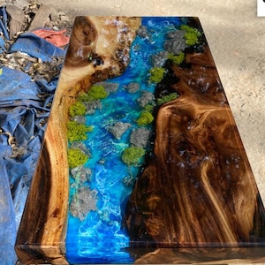 Customized Ocean Landscape Epoxy Resin Table, Custom Live Edge Epoxy Table Top, Nature-Inspired Dining Table, Artistic Wood, Resin Furniture