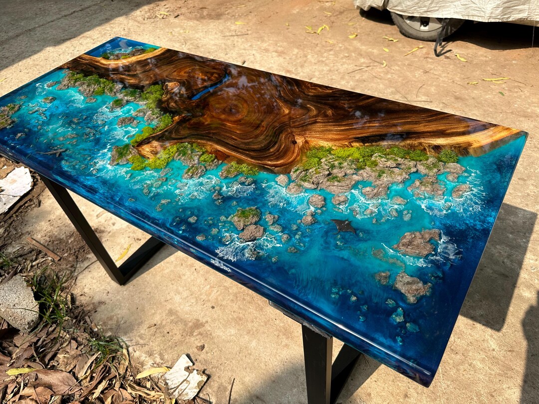 Luxury Ocean Epoxy Table, Live Edge Wood Coastal Furniture - Etsy