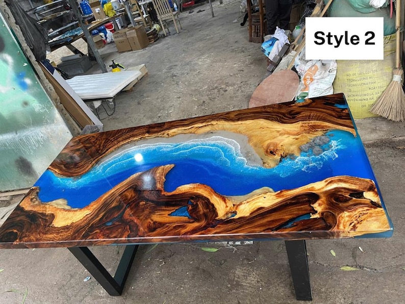 Custom Ocean Resin Table, Live Edge Wood Dining Table - Etsy