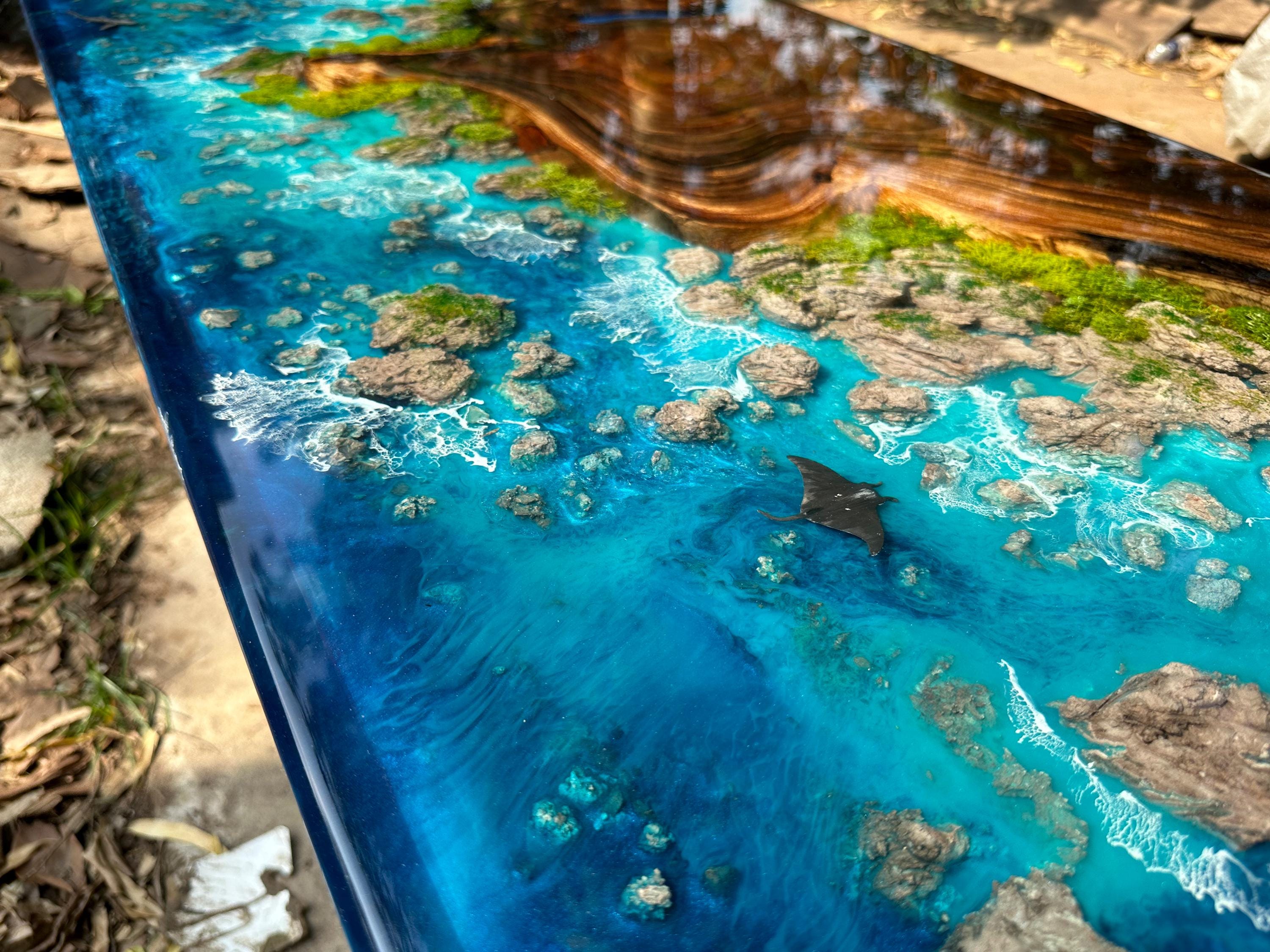 Custom Ocean Epoxy Resin Table, Live Edge Wood Dining Table - Etsy