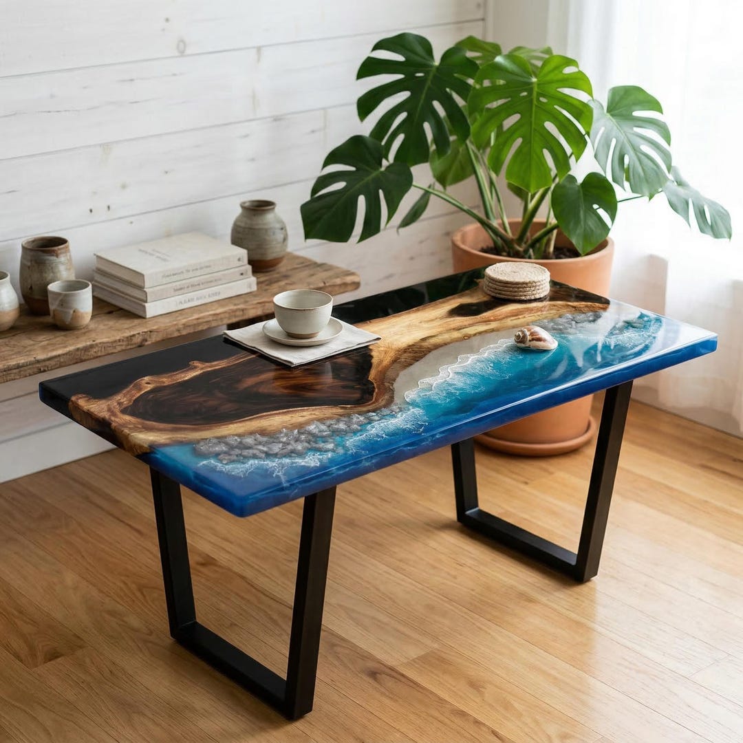 Ocean Epoxy Resin Coffee Table – Live Edge Wood Beach Wave Furniture - Etsy