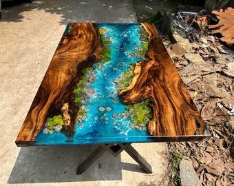 Mesa Ocean Epoxy River – Muebles costeros artesanales con bordes naturales