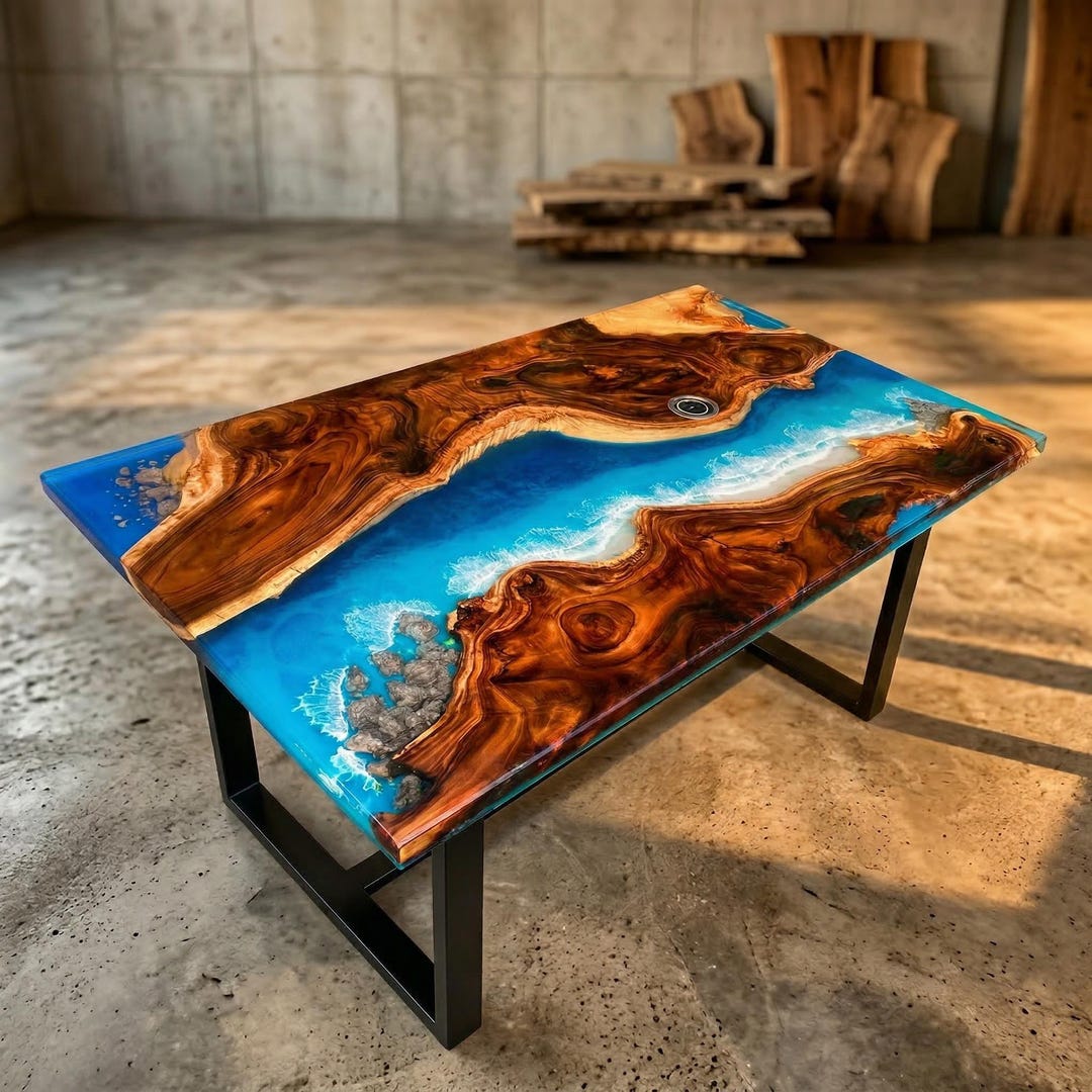 Custom Epoxy River Dining Table, Live Edge Wood Furniture - Etsy