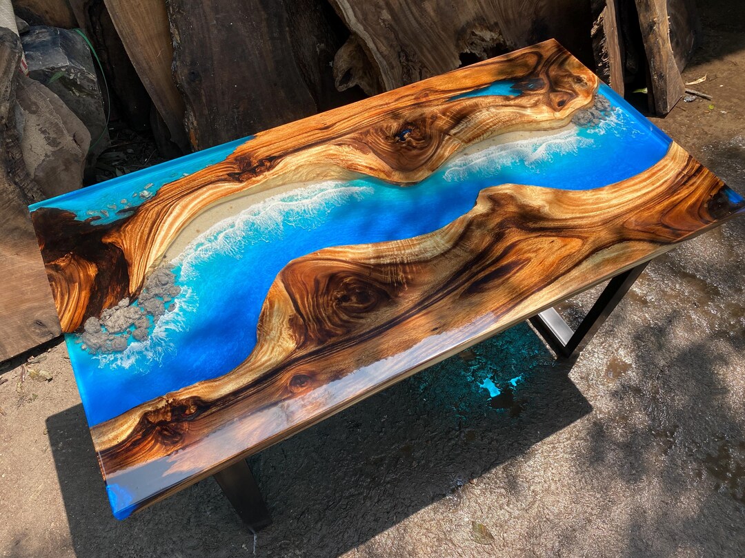 Custom Ocean Epoxy Resin Table, Reclaimed Wood River Table - Etsy