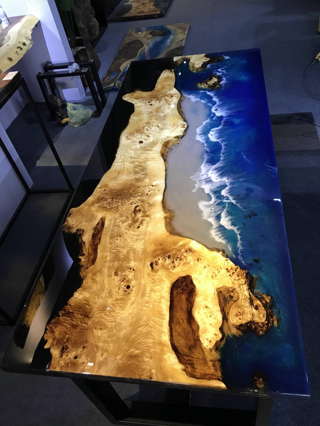 Custom Ocean Epoxy Resin Table, Live Edge Wood Dining Table - Etsy