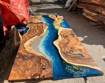 Luxury Ocean Resin Dining Table, Handmade Epoxy River Table, Custom Coastal Furniture