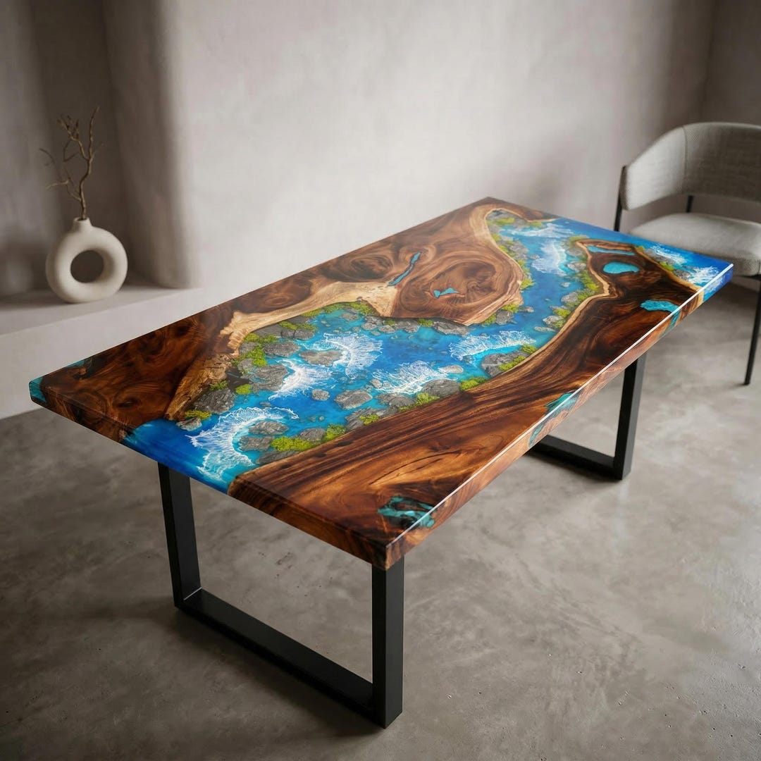 Custom Epoxy River Table, Live Edge Wood Handmade Dining Furniture - Etsy