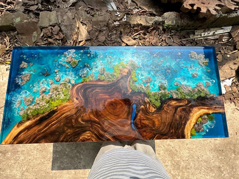 Custom Ocean Epoxy Resin Table, Live Edge Wood Dining Table - Etsy