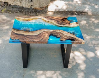 Custom Ocean Table, Epoxy Resin Table, Live Edge Coastal Furniture