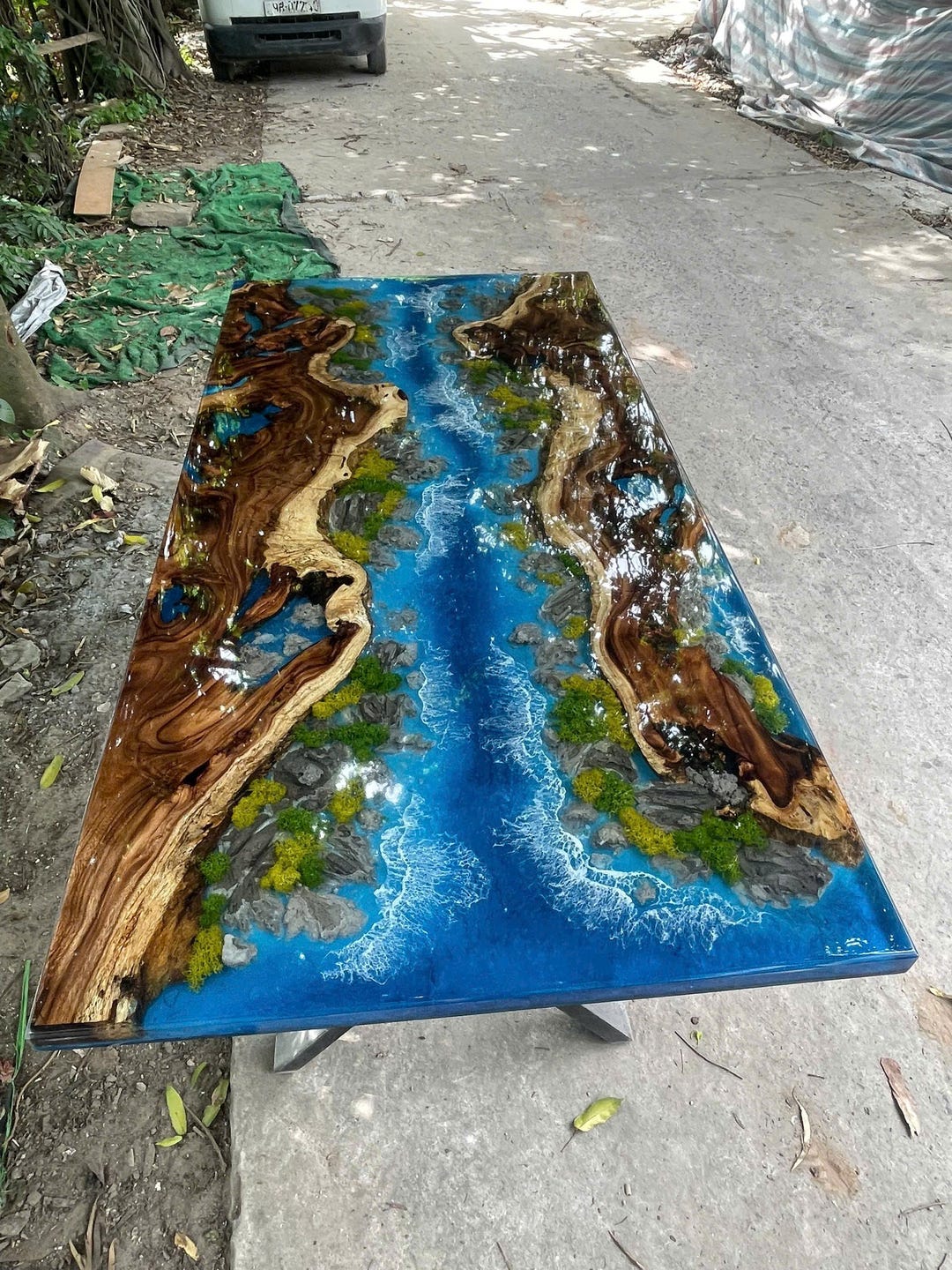 Custom Ocean Resin Table, Live Edge Wood Dining Table - Etsy