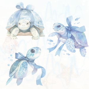 Paquete PNG de tortuga coqueta azul, clipart de animal marino femenino, sublimación de adorable criatura oceánica, arte digital costero estético de tortuga azul
