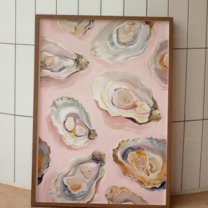 OYSTER WALL ART Print, Colorful Pastel Abstract Coastal Beach House Wall Art Painting, Beach House Art,  Summer Dining Room Kitchen Print
