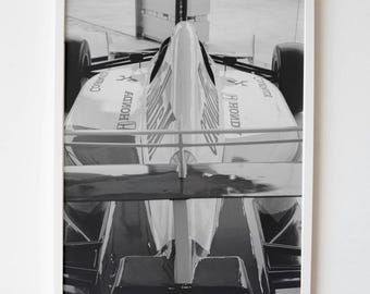 Póster de Fórmula 1, impresión en blanco y negro, póster de carreras, póster vintage de F1, arte mural de deportes de motor, fotografía de F1, descarga digital.