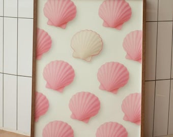 Seashells Painting Pink Pastel Abstract Coastal Beach House Wall Art, Beachy Room Decor, Surf Poster Art, Meet Me At The Beach, Summer Print