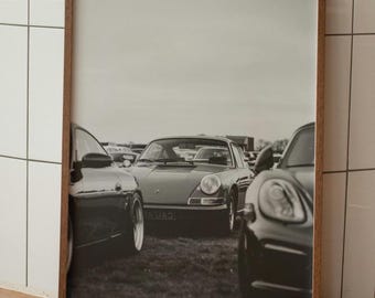 Vintage Porsche 911 Poster,  Retro Car Art Print, Printable Black and White Car Print,  Retro Sports Car Wall Art, Porsche Digital Wall Art