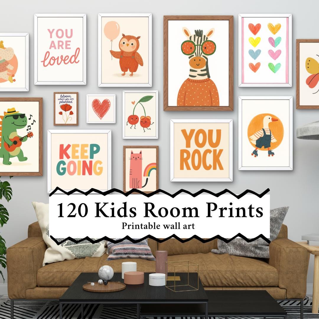 Set di 120 stampe moderne per la cameretta dei bambini, stampe per la cameretta dei bambini, decorazioni per la sala giochi, decorazioni per la cameretta dei bambini con animali, decorazioni per la sala giochi gender-neutral