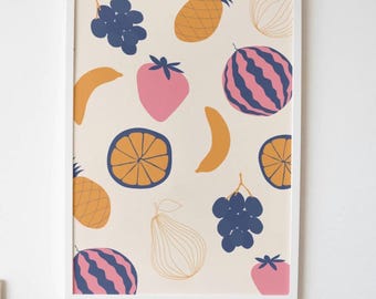 Stampe artistiche di frutta, stampe artistiche da cucina, decorazioni per la cucina, stampe artistiche di cibo, decorazioni per la sala da pranzo, poster con motivi di frutta, poster per la cameretta dei bambini, stampe artistiche stampabili