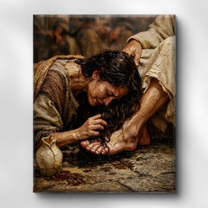 Alabasterkrukskonst, Maria som tvättar Jesu fötter, Impasto-oljemålning