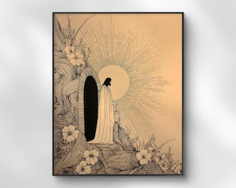 ¡Ha resucitado! - Jesús saliendo de la tumba vacía. Arte mural abstracto moderno.