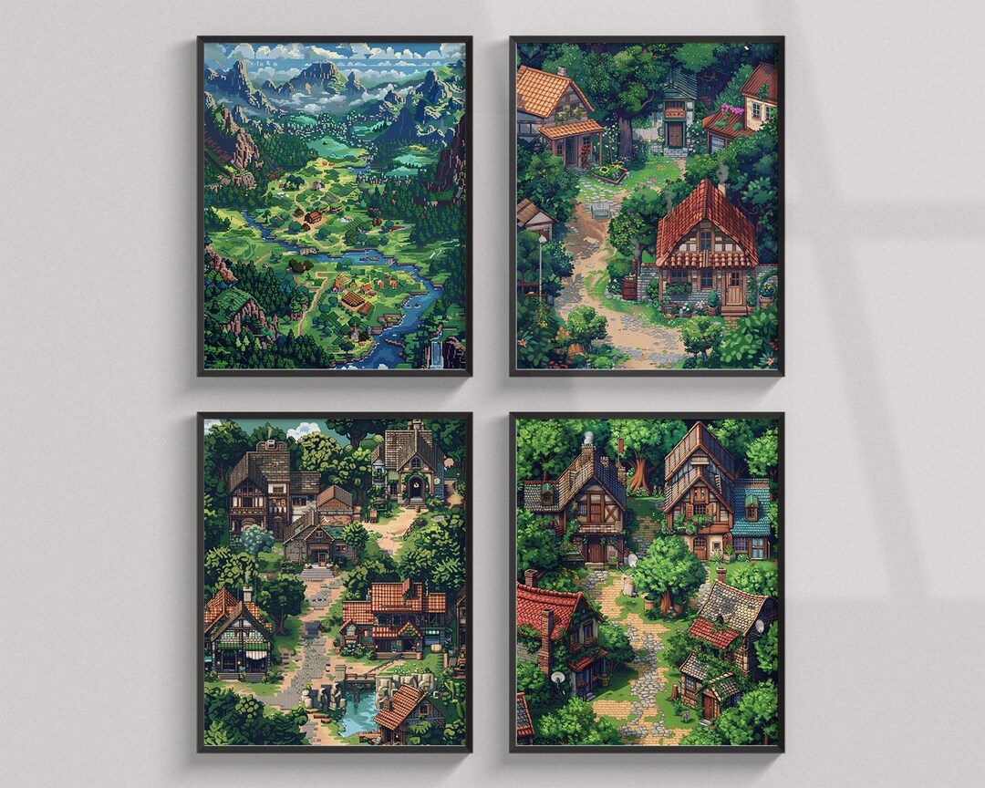 Stardew Valley Inspired Pixel Art Set of 4, Cozy Gaming Room Decor ...