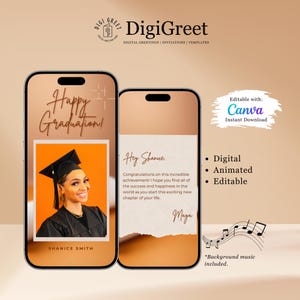 Carte numérique de remise des diplômes animée personnalisée orange minimaliste modifiable