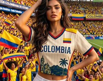 Personalized Colombia Crop Top Jersey, Custom Name Number Soccer Shirt, Women's Game Day Tee, Football Fan Sports Gift