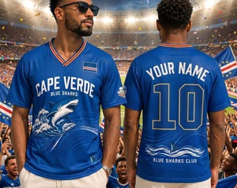 Camiseta de fútbol personalizada de Cabo Verde, camiseta de fútbol con nombre y número personalizados, regalo para el aficionado de Cabo Verde, ropa para el día del partido en el Atlántico.