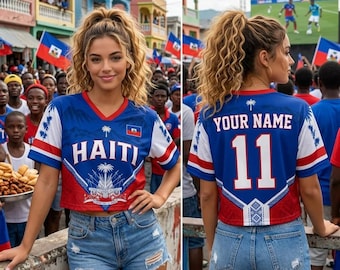 Maillot court de football d'Haïti personnalisé, T-shirt court de maillot de football d'Haïti personnalisé, Maillot de fan de football haïtien, Haut du festival de Bachelorette