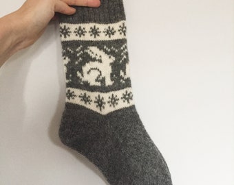 White Grey Wool Socks Rabbit Bunny Hare Fairisle Winter Christmas Scandinavian Norwegian Nordic