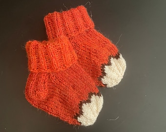 Hand Knit Baby orange alpaca merino wool socks booties newborn handmade fox bear halloween