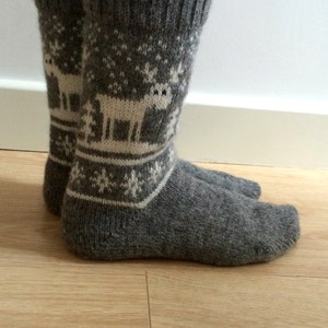 Grey White Wool Socks Reindeer Deer Buck Christmas Winter Nordic Fairisle