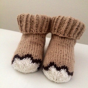 Hand Knit Baby bear brown merino wool socks booties newborn handmade