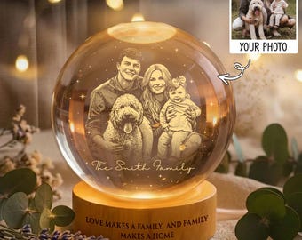Personalized Portrait Crystal Ball Light, Custom Engraved Family Photo Ball LED Light, Crystal Photo Gift For Dad & Mom, Mother's Day Gift