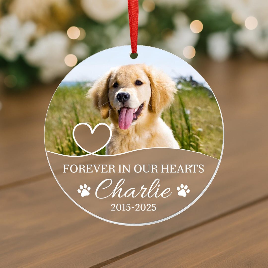Personalized Pet Memorial Photo ACRYLIC Ornament, Forever in Our Hearts ...