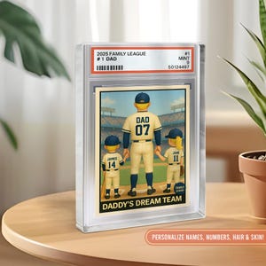 Placa de acrílico personalizada estilo cartão colecionável de beisebol nº 1, pai, avô, homem e filhos, presente de dia dos pais para pai e marido do beisebol