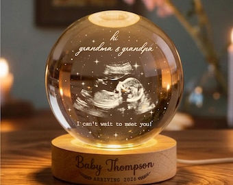 Custom Baby Ultrasound Crystal Ball Lamp, Sonogram Lamp With Engraved Wood Base, Pregnancy Reveal, Baby Keepsake Gift, Mothers Day Gift