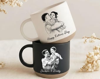 Personalized Dad We Love You Custom Photo Sketch Line Art Mug, Custom Daddy & Kid Picture Mug, Father's Day Gift For Husband, Gift for Dad