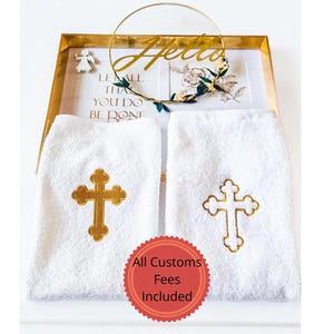 Christening/Baptism Towel Embroidered with Name and Date, Christening towels with cross, Christening Personalized towel, Baptism Towel Gift