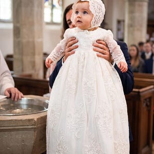 long sleeve dress for baptism Sunnypetal White Lace Long Sleeves Ankle-Length Baptism Dress for Baby Girl