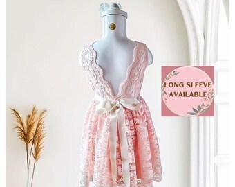 Lace Flower Girl Dress: Boho Rustic Baptism, Communion, Birthday