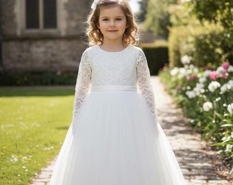 Ivory baptism dress,Baptism lace dress,Communion dress,Boho flower girl dress ivory,Boho lace Flowergirl,Babydress,First communion dress