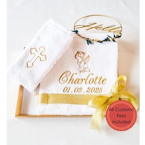 Personalized Christening Towel: Embroidered Name & Date, Cotton Baptism Keepsake