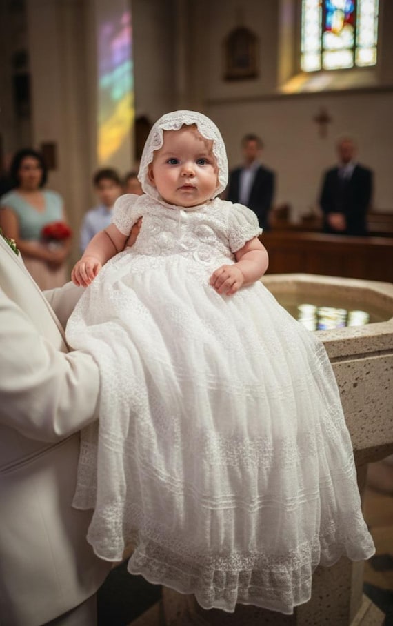 cotton baptism dress Handmade 100% Cotton Christening Outfit B030 | Heirmloom Baptism Gown With Beret