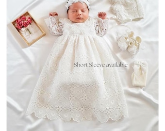 Christening/Baptism girl gift outfit,Blessing Baptism box,Ivory Baptism dress,Lace Baptism dress, Baptism long sleeve dress,Christening gown