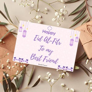 Eid Mubarak-kaart beste vriend, paarse Eid Mubarak-kaart, Eid-kaart vriend, Eid-groeten Bestie, happy eid, Eid ul Fitr, Eid-diner