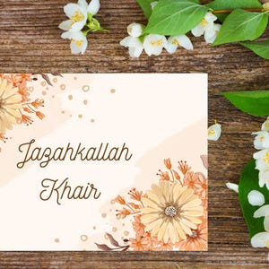 Carte de remerciement, carte de remerciement islamique, carte jazahkallah khair, mot jazahkallah khair, mot de remerciement, merci pour, merci pour le cadeau
